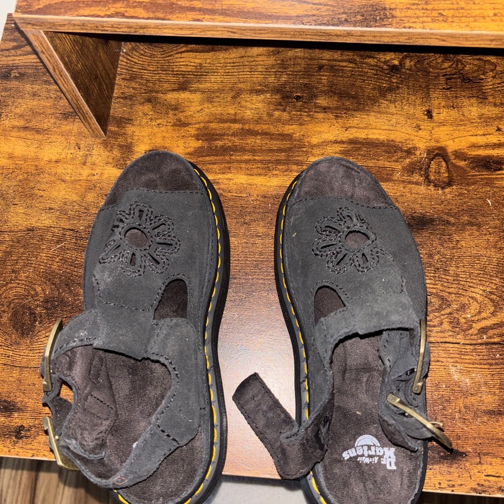 Dr. Martens Charcoal Sandals with Floral Cutout
